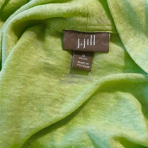 J. Jill Linen Open Front Cardigan Sweater Light Knit Petite M lime green - Picture 4 of 5